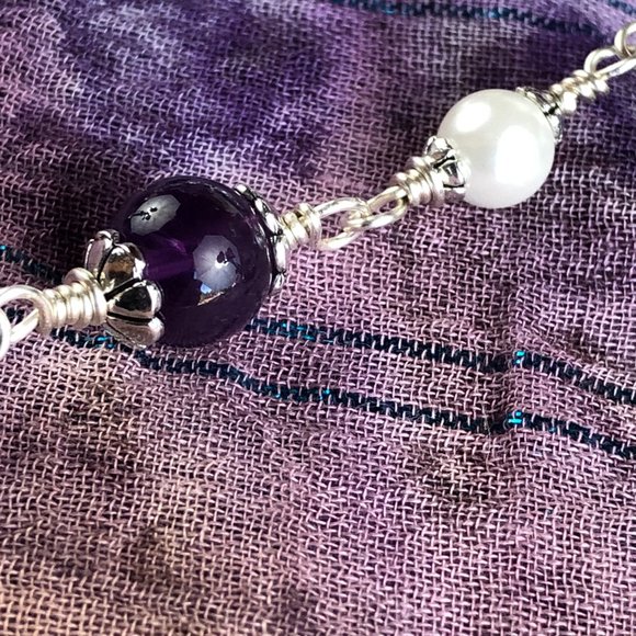 31 3/4"berry Tulasi with pearl (gemstone for the Moon) and amethyst (Saturn) - Picture 4 of 11